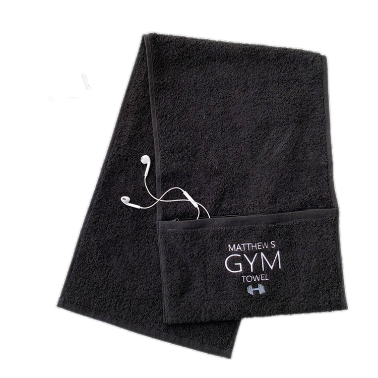 Cotton gym towel with zip pocket for workout