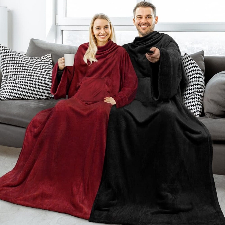 Wearable TV blanket with sleeves fleece throw blanket