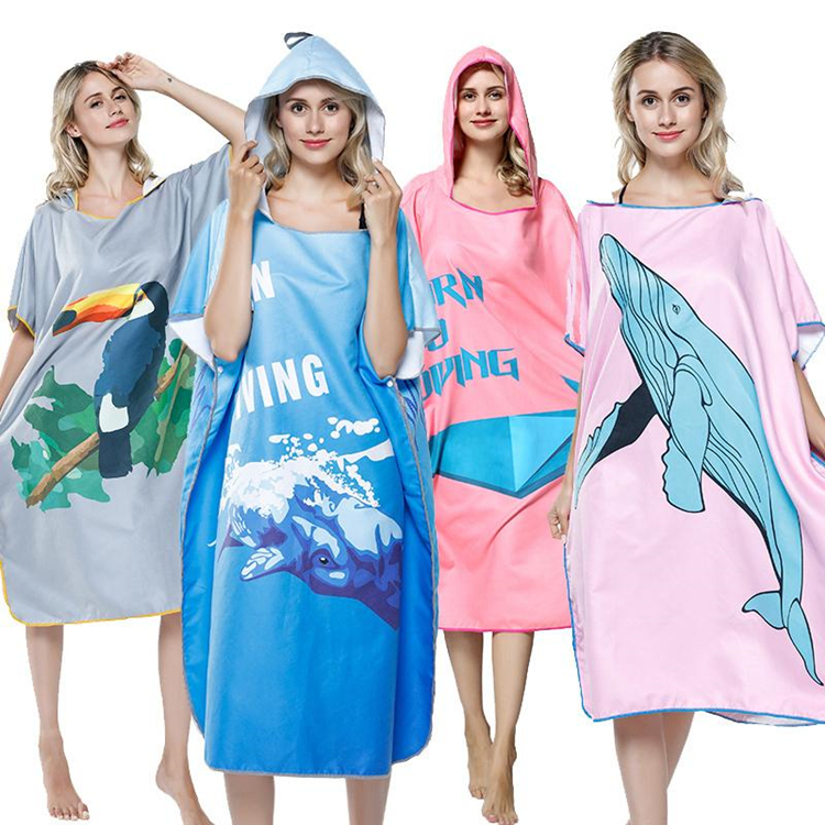 Printed suede microfiber poncho towel